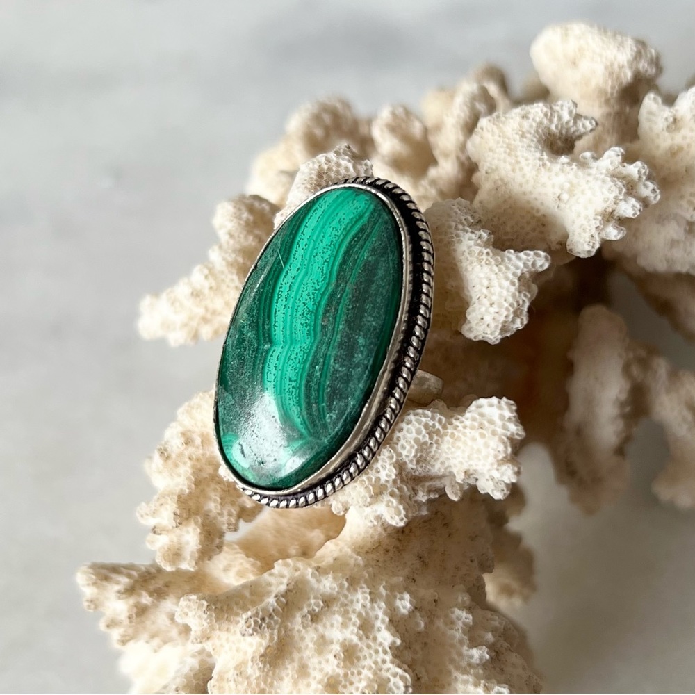 Silver Plated Malachite Ring - Picture 3 of 5